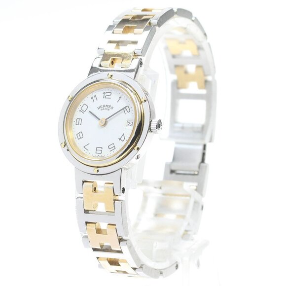 HERMES Clipper Date white Dial Quartz Ladies Watch_861715 - Picture 1 of 12